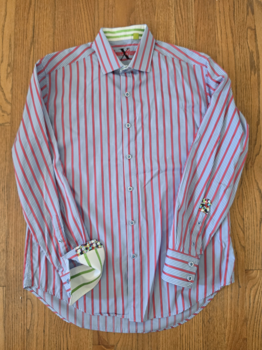 Robert Graham Men's Blue & Red Striped Dress Shirt Size L